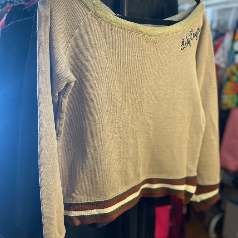 Lady Enyce Brown Tone Athletic Stripe Sweatshirt
